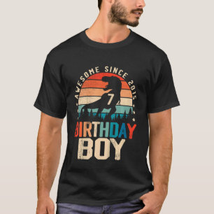 Kids 7 Year Old Bday Dinosaur 7th Birthday Boy Awe T-Shirt