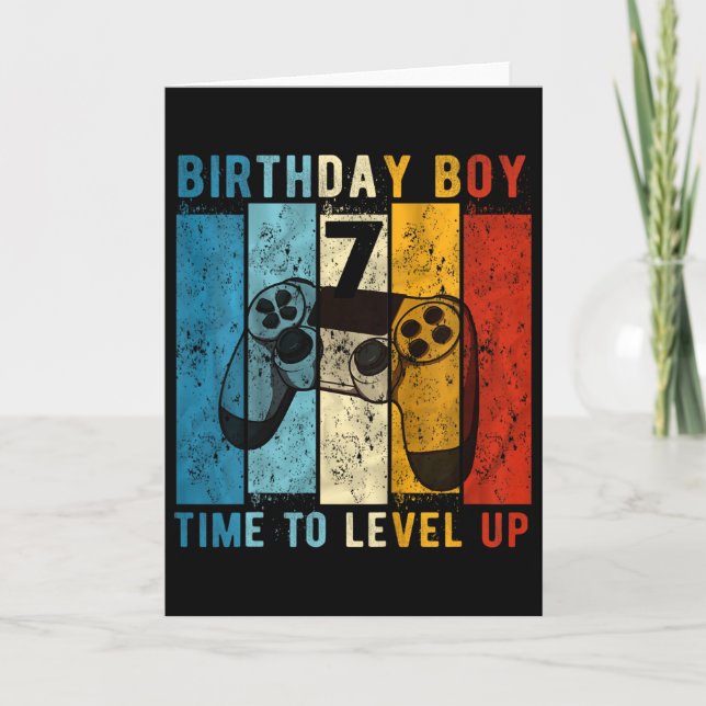 Kids 7 Year Old Birthday Boy 7 Time To Level Up 7t Card (Front)