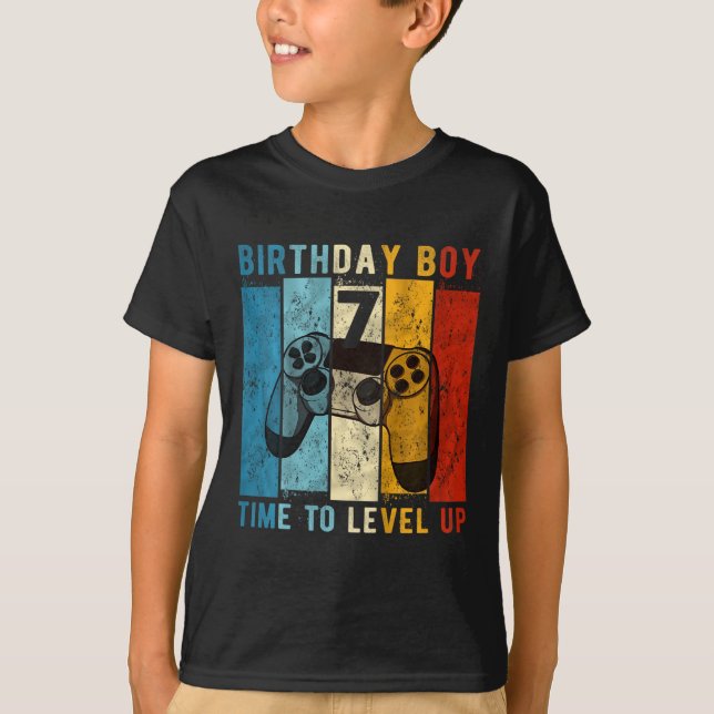 Kids 7 Year Old Birthday Boy 7 Time To Level Up 7t T-Shirt (Front)