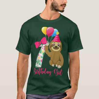 Kids 7 Year Old Cool Cute Sloth balloons 7th Birth T-Shirt
