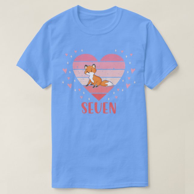 Kids 7 Year Old Cute Fox Birthday Girl 7th B-day P T-Shirt (Design Front)