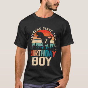 Kids 7 Year Old Dinosaur Trex 7th Birthday Boy Awe T-Shirt