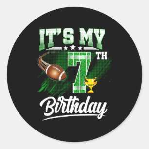 Kids 7 Year Old Its My 7th Birthday Football Theme Classic Round Sticker