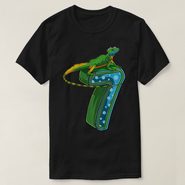 Kids 7 Year Old Lizard Reptile 7th Birthday Party  T-Shirt (Design Front)