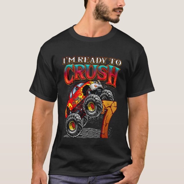 Kids 7 Year Old Monster Truck Birthday  Ready To C T-Shirt (Front)