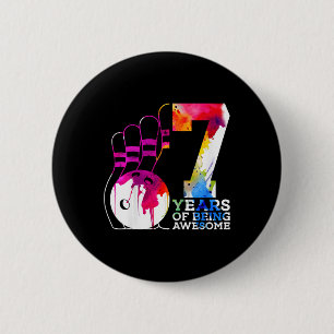 Kids 7 Years Of Being Awesome Bowling 7th Birthday 6 Cm Round Badge