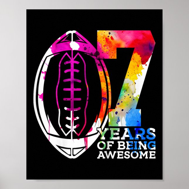 Kids 7 Years Of Being Awesome Football 7th Birthda Poster (Front)