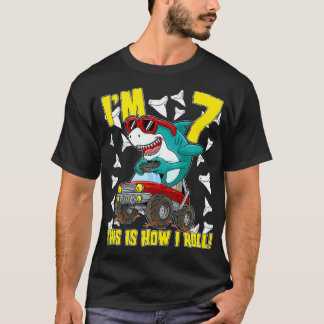Kids 7 Years Old 4th Birthday Monster Truck Dinosa T-Shirt