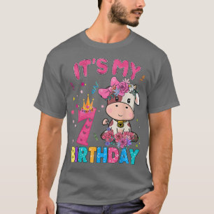Kids 7 Years Old 7th Birthday Cow Girls Awesome Si T-Shirt