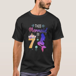 Kids 7 Years Old 7th Birthday Girl Unicorn  Mermai T-Shirt