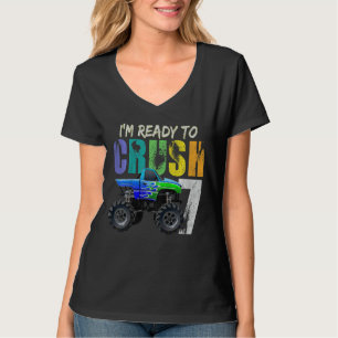 Kids 7 Years Old 7th Birthday Monster Truck I Am R T-Shirt