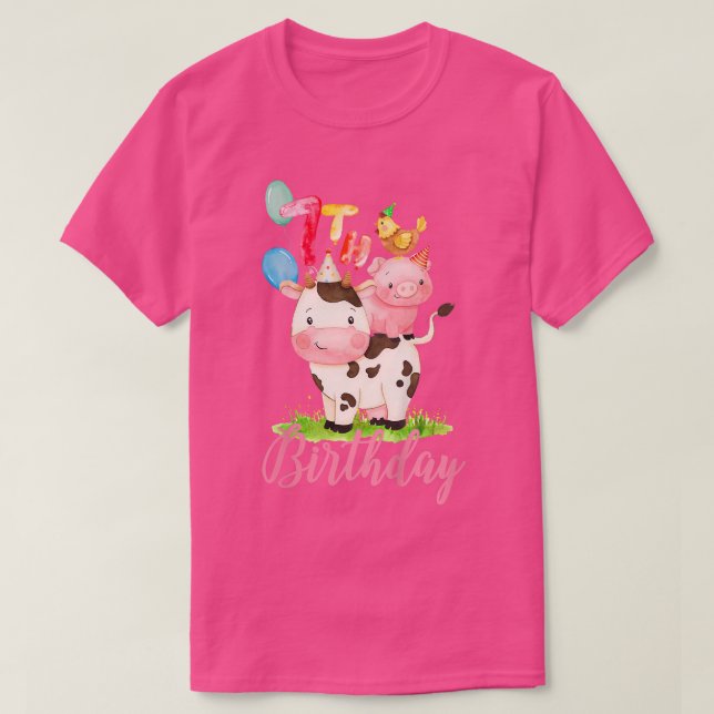 Kids 7 Years Old Girl Farm Animals Its My 7th Birt T-Shirt (Design Front)