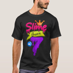 Kids 7 Years Old Slime Queen Birthday Party 7th Bi T-Shirt