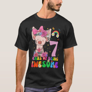 Kids 7 Years Old Teens 7th Birthday Boys Girls Awe T-Shirt