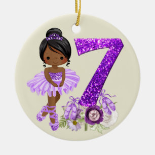 Kids 7th African American Ballet Dancer Birthday 7 Ceramic Tree Decoration