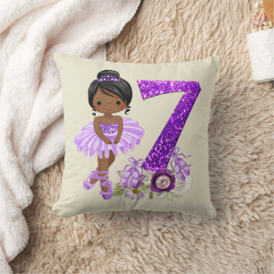 Kids 7th African American Ballet Dancer Birthday 7 Cushion