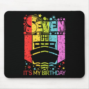 Kids 7th Birthday Boy Girl Seven 7 Year Old Boat B Mouse Pad