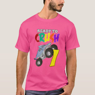 Kids 7th Birthday Boys Monster Truck 7 Year Old Ra T-Shirt