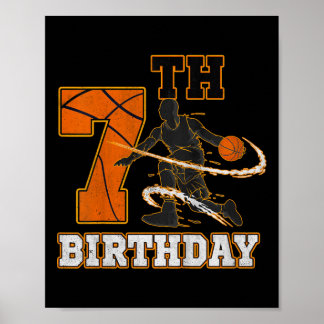 Kids 7th Birthday Bysketbyll Kids Boys Men Sport L Poster