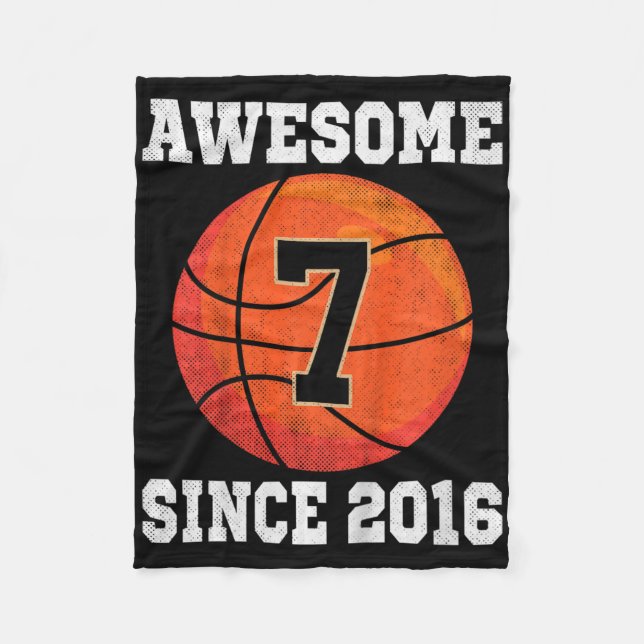 Kids 7th Birthday Bysketbyll Lover 7 Years Old Vin Fleece Blanket (Front)