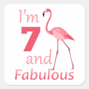 Kids 7th Birthday Cute Pink Flamingo Square Sticker