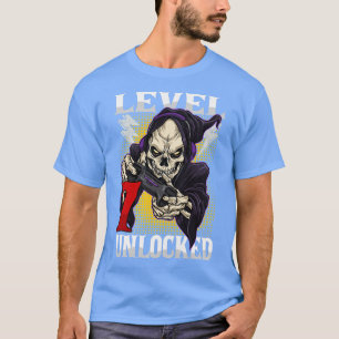 Kids 7th Birthday Gamer Skeleton Level 7 Unlocked T-Shirt