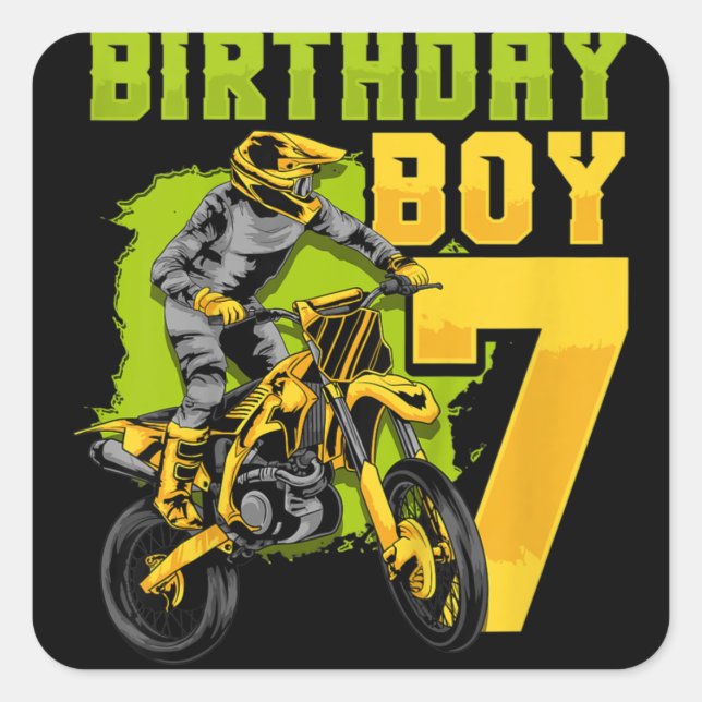 Kids 7th Birthday Gift Party Motocross Dirt Bike Square Sticker (Front)