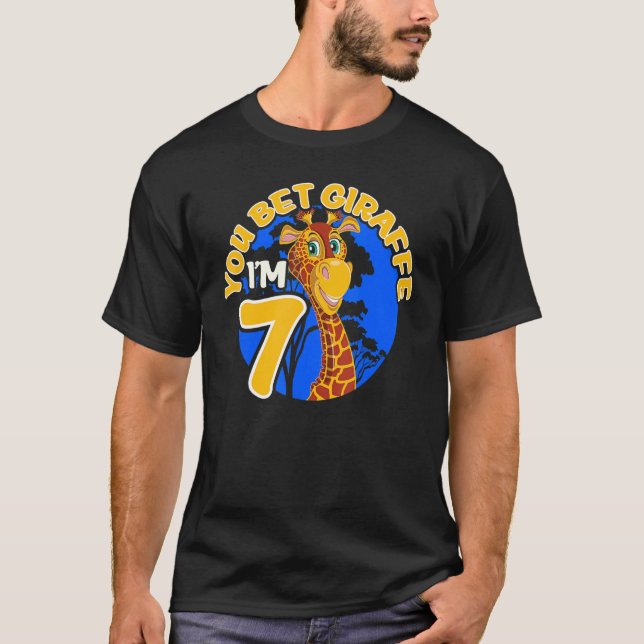 Kids 7th Birthday Giraffe  Zoo Theme Birthday Part T-Shirt (Front)