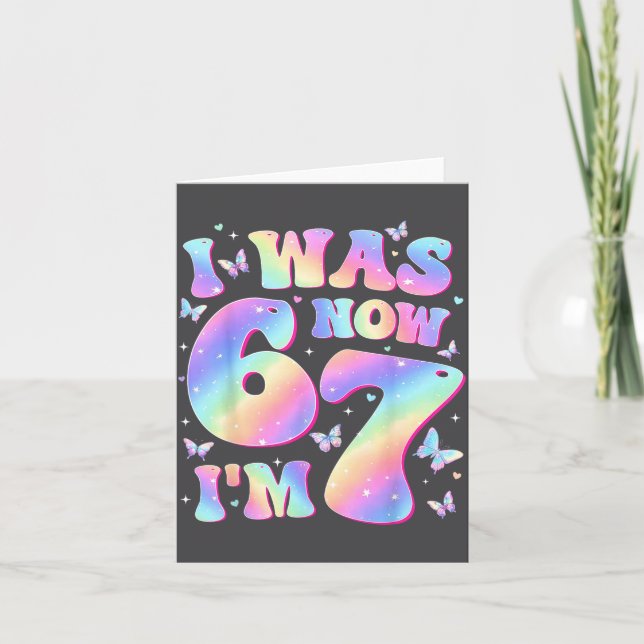 Kids 7th Birthday Girl Butterfly I Was 6 Now I'm 7 Card (Front)