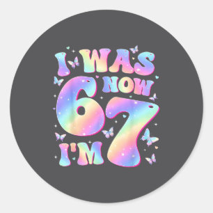 Kids 7th Birthday Girl Butterfly I Was 6 Now I'm 7 Classic Round Sticker