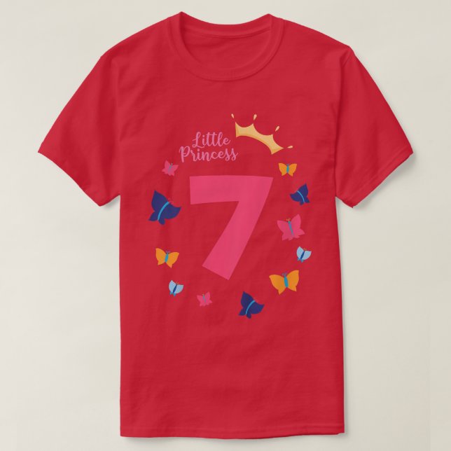 Kids 7th Birthday Girl Princess Butterfly Cute Gif T-Shirt (Design Front)