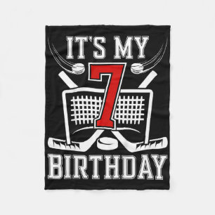 Kids 7th Birthday Ice Hockey Boy 7 Year Old Ice Ho Fleece Blanket