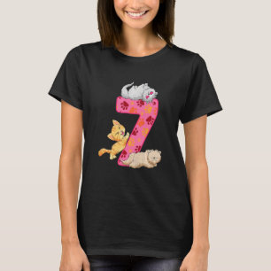 Kids 7th Birthday Kittens Balloon Cat Paw Themed B T-Shirt