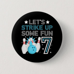 Kids 7th Birthday Party Bowling Boy 7 Year Old Bow 6 Cm Round Badge