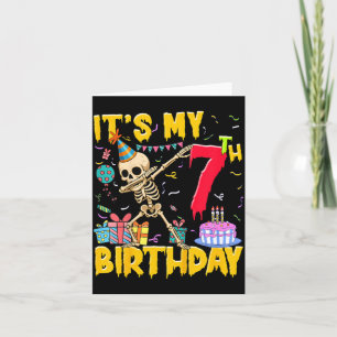 Kids 7th Birthday Party Halloween Skeleton Card