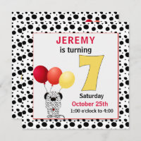 Kid's 7th Birthday Red and Yellow Dalmatian Invita