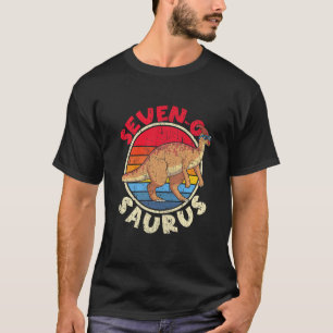 Kids 7th Birthday Seven O Saurus Parasaurolophus F T-Shirt