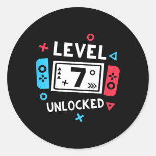 Kids 7th Birthday Shirt Boy Level 7 Unlocked Video Classic Round Sticker