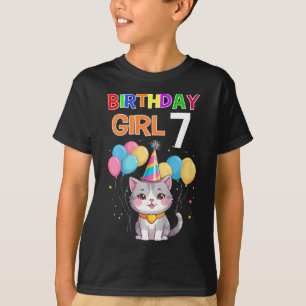 Kids 7th Birthday Shirt Funny Cat 7 Years Cat Birt
