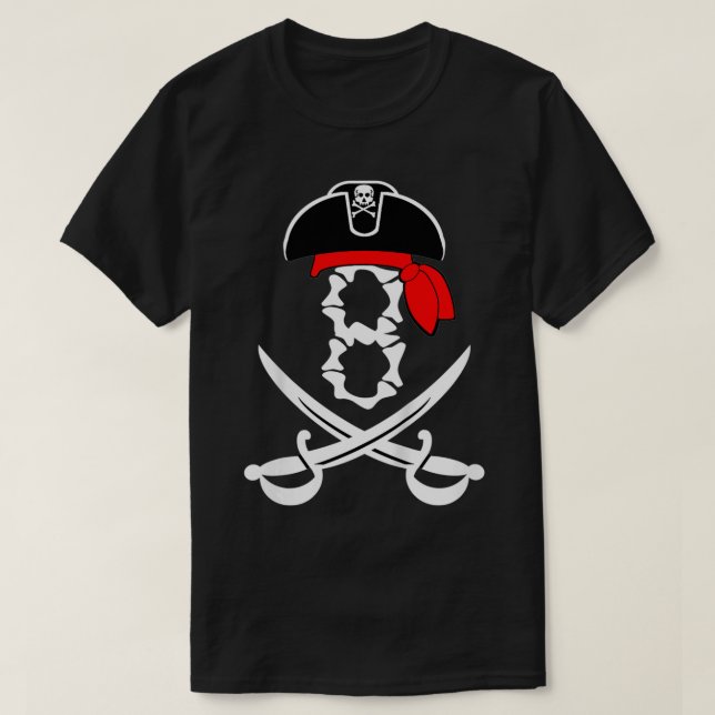 Kids 8 Year Old 8th Pirate Sword Birthday Party Th T-Shirt (Design Front)