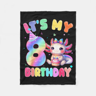 Kids 8 Year Old Bday Cute Axolotl It's My 8th Birt Fleece Blanket
