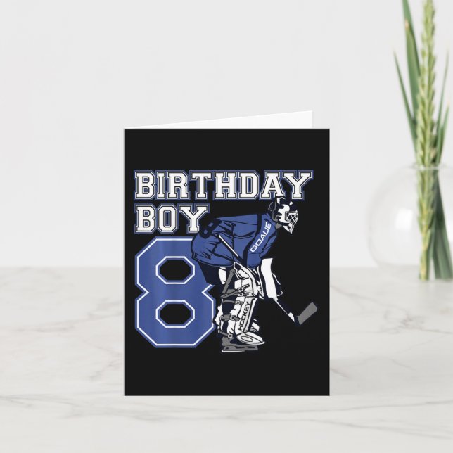 Kids 8 Year Old Ice Hockey Goalie Themed Birthday  Card (Front)