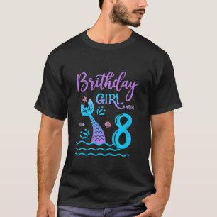 Kids 8 Year Old Mermaid tail 8th Birthday Girl Dau T-Shirt