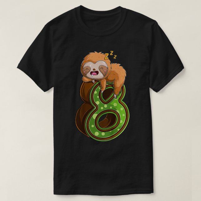 Kids 8 Year Old Sloth 8th Birthday Girl Party Cute T-Shirt (Design Front)