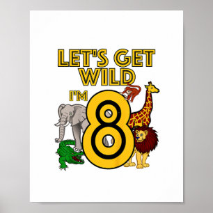 Kids 8 Year Old Zoo Birthday Shirt Safari Jungle A Poster