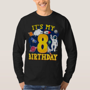 Kids 8 Years Old Astronaut Outer Space 8th Birthda T-Shirt