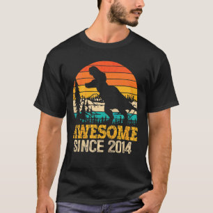Kids 8th Birthday Boy Dinosaur Trex 8 Year Old Awe T-Shirt
