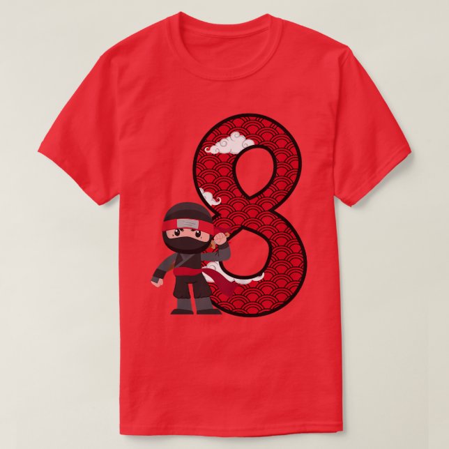 Kids 8th Birthday Boy Ninja 8 Years Ninja Costume  T-Shirt (Design Front)