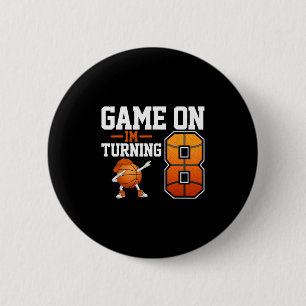 Kids 8th Birthday Dabbing Sketll Game On I'm Turni 6 Cm Round Badge