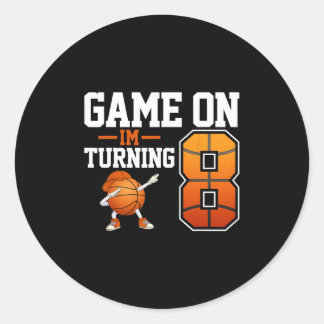 Kids 8th Birthday Dabbing Sketll Game On I'm Turni Classic Round Sticker